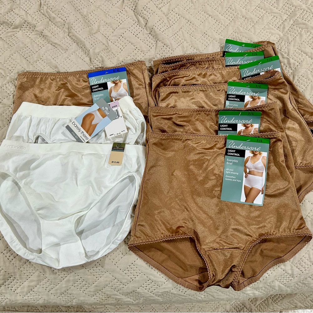 9 pair Underscore, barely there, Ambrielle panties, size 7, 6/7, 7 large, 8 NWT